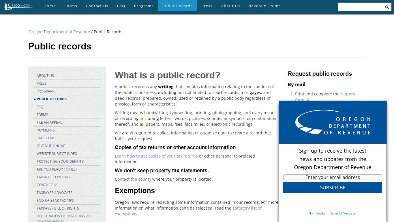 State of Oregon: Public Records - Public records