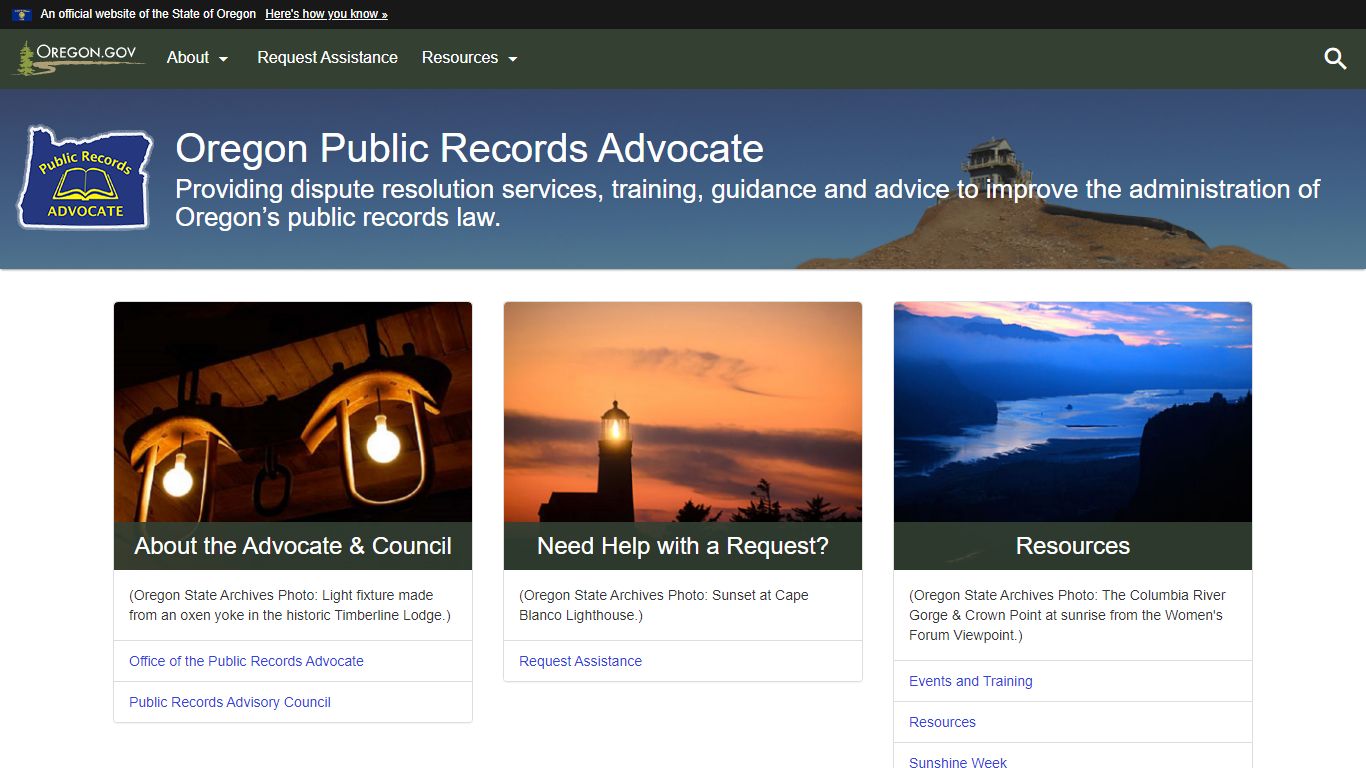 Oregon Public Records Advocate : Welcome Page : State of Oregon